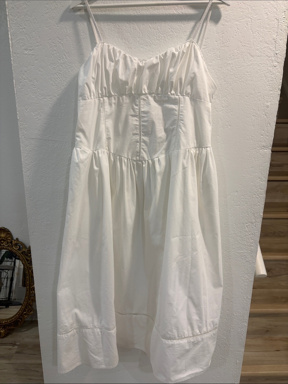 Cottagecore aesthetic poplin midi dress corset detail